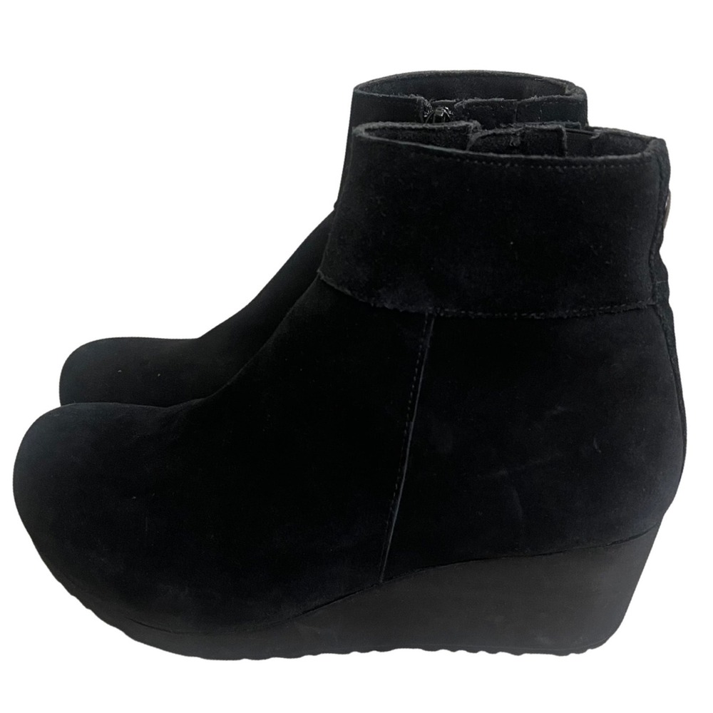 Papillio by Birkenstock ebba Sz 9 Black Suede Wedge Ankle Boots Side Zip Women